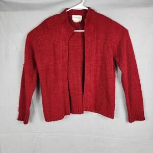 Hudsons Womens Red Open Front Cardigan Sweater Large 100% Acrylic Soft Knit